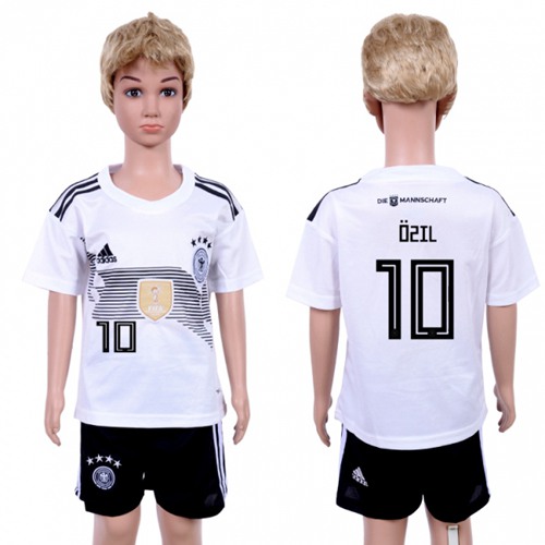 Germany #10 Ozil White Home Kid Soccer Country Jersey - Click Image to Close